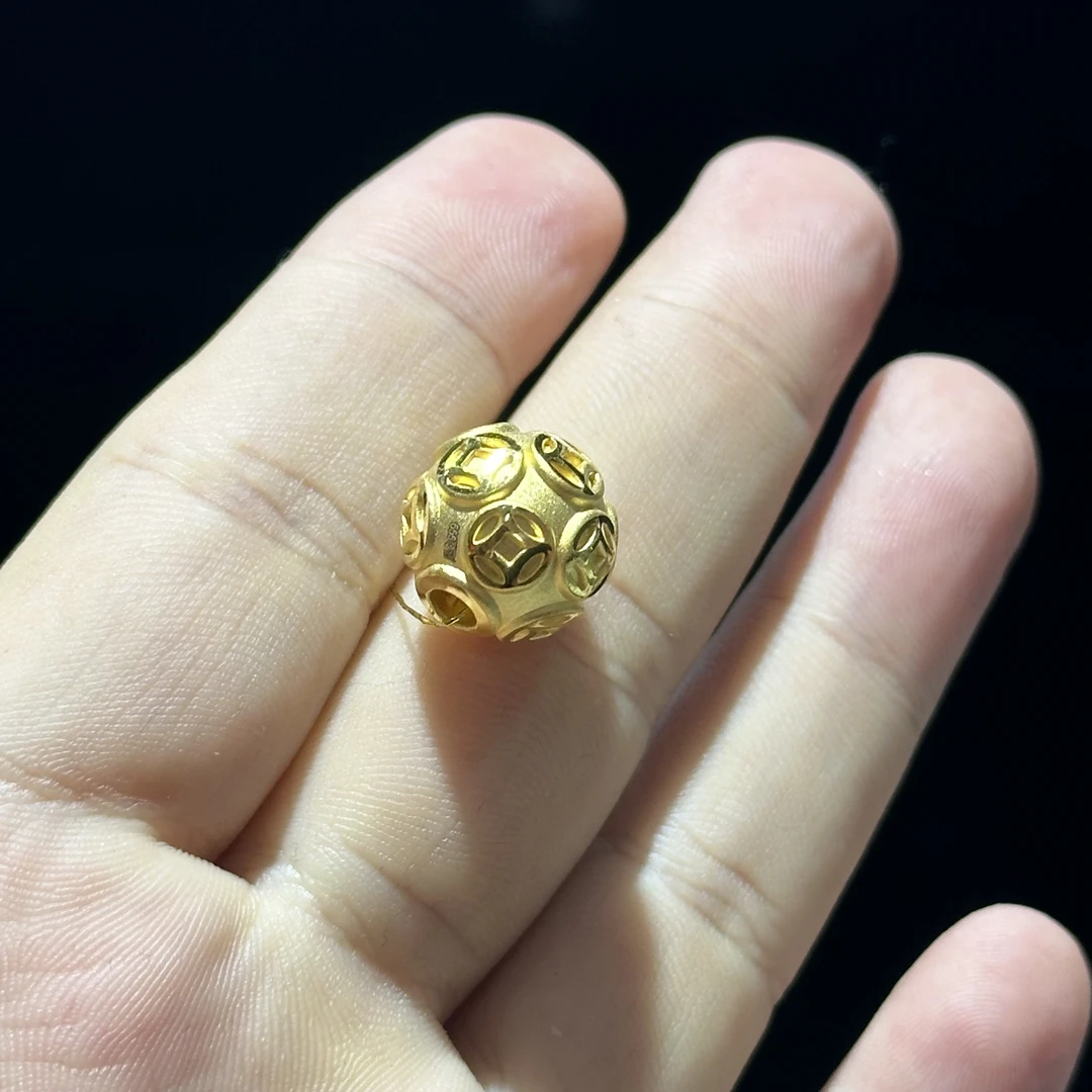 足金999 卡14 铜钱转运珠通孔 1.683