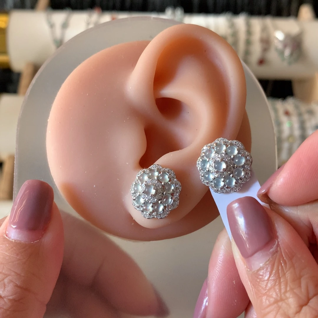 翡翠银S925镶嵌耳饰耳钉