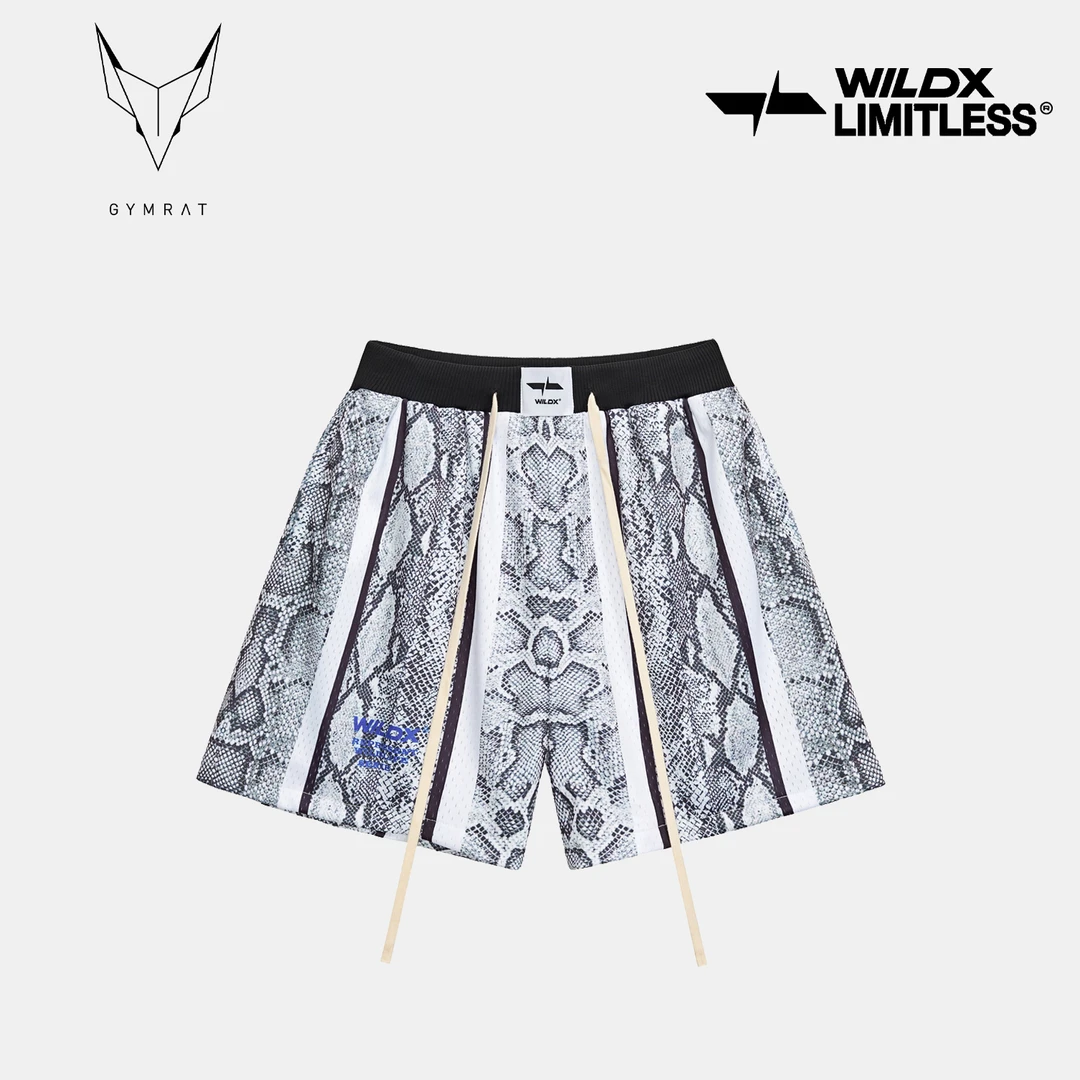 WildX「GYMRAT」恶鼠蛇纹美式夏篮球运动网眼不过膝四分短裤男款