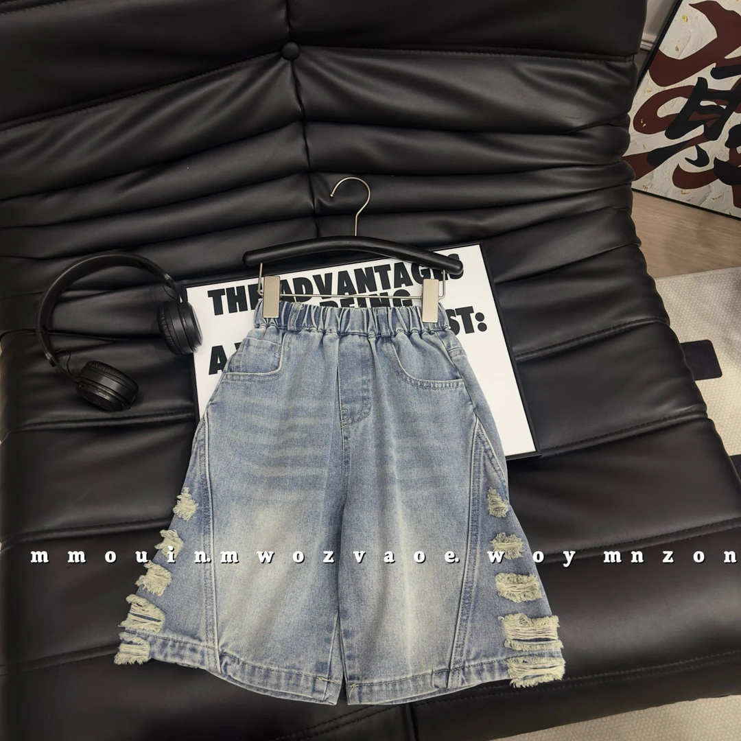 儿童牛仔短裤韩版潮流破洞男童裤子潮