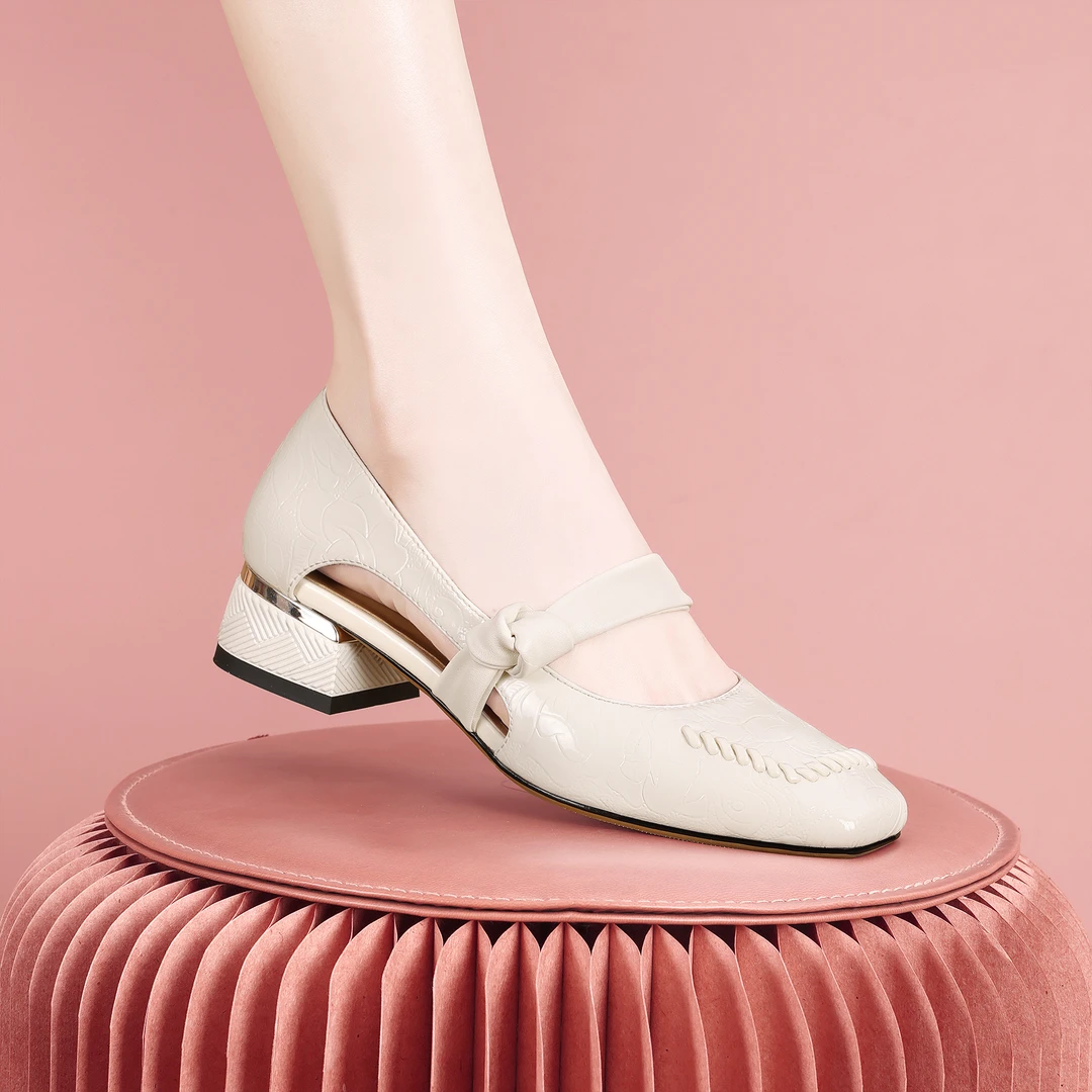 梵芮诗2025夏季镂空透气浅口减龄玛丽珍不掉跟气质方头单鞋-J2052