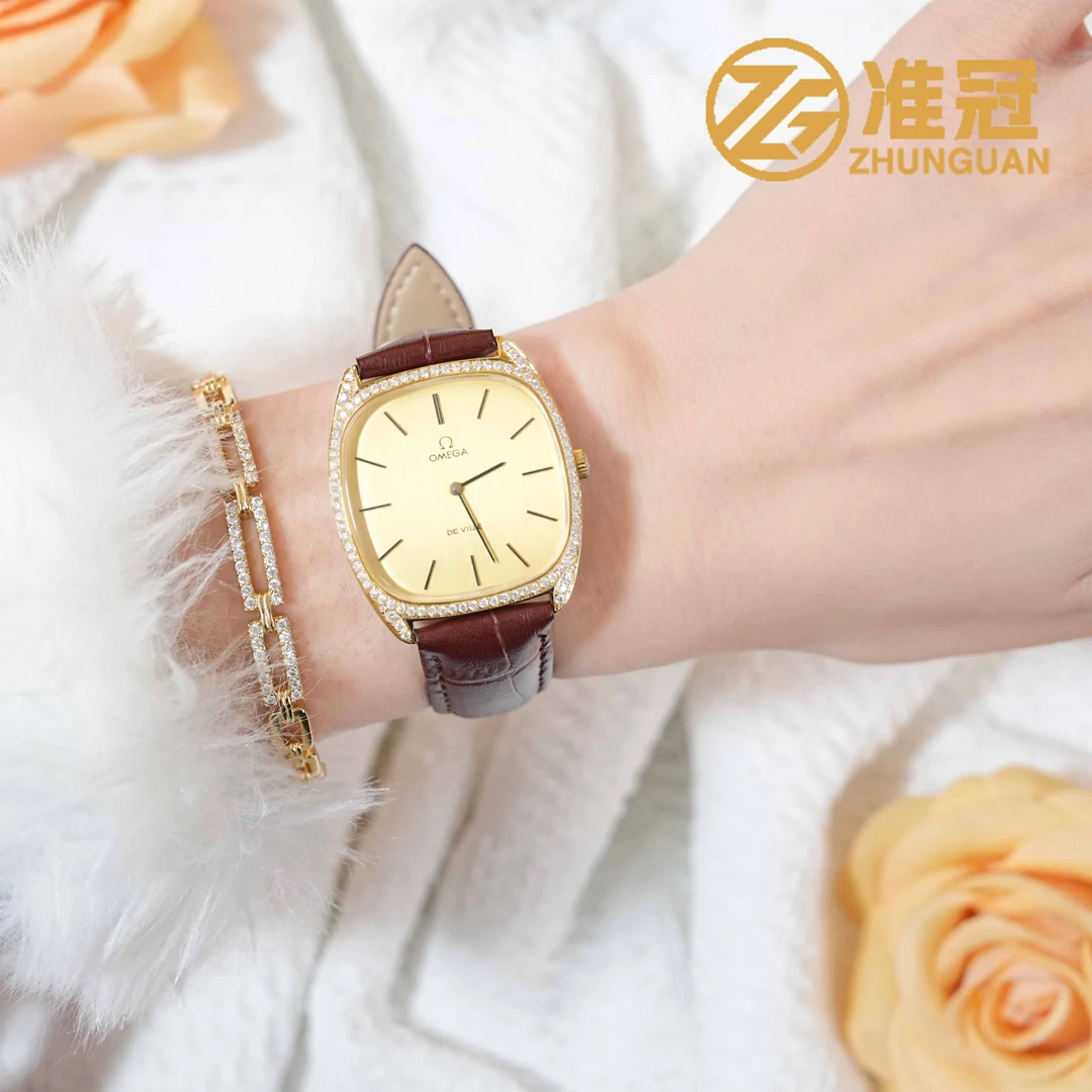 95新 Omega/欧米茄 32.2mm手动机械JM5897碟飞后镶钻瑞士名表