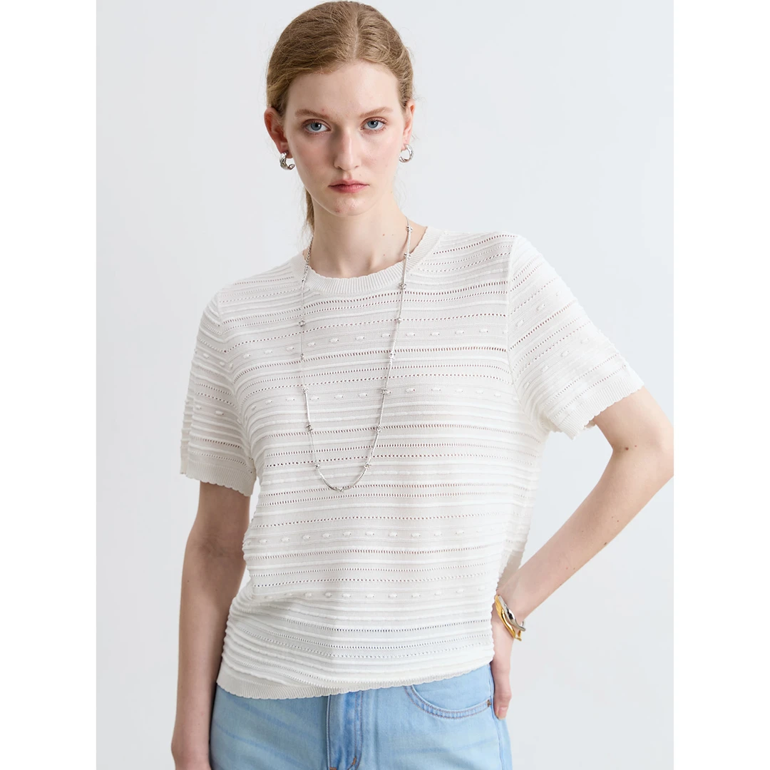 小岛微风【达播】“公主日记”凉感镂空法式针织T恤 M52T0131