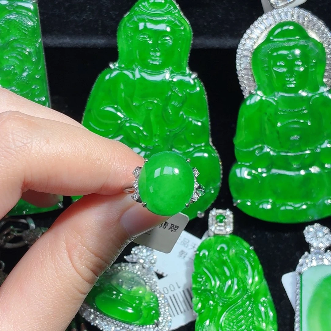 翡翠银S925镶嵌戒指天然A货翡翠