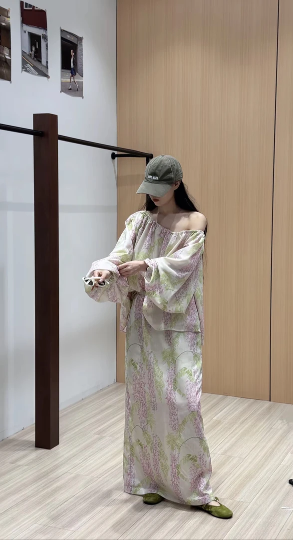 气质彩绘～韩系印花宽松时尚上衣中腰半身裙套装2025夏季新款