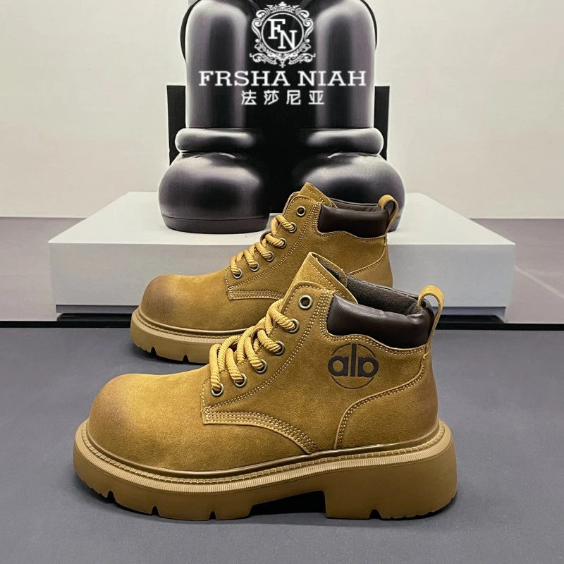 法莎尼亚潮流时尚马丁靴男士保暖厚底轻便休闲高帮靴工装短靴男款