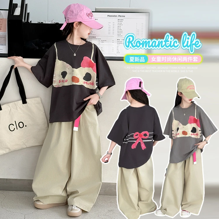 女童夏季宽松版套装儿童洋气时尚中大童韩版中袖+裤子两件套女孩9