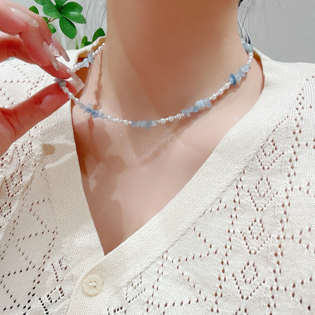 铜仿珍珠项链 GINIFIMOR 项链 a172 海宝蓝仿珍珠碎银子项链女