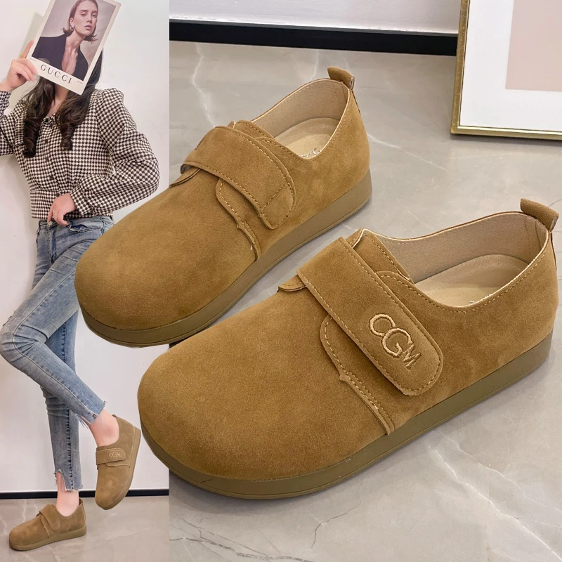 勃肯鞋女2025秋季新款鞋子时尚百搭低跟女鞋魔术贴单鞋舒适乐福鞋