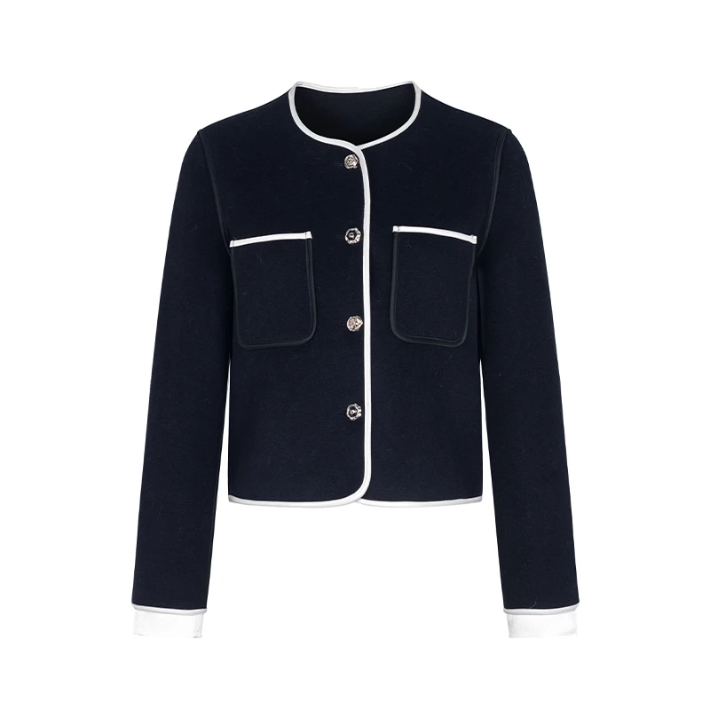 【力力淘】商场同款新品小香撞色绵羊毛外套N2110A34638