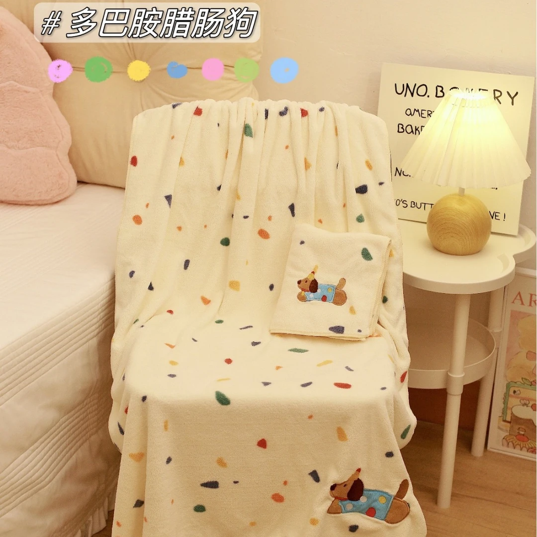 波点腊肠狗浴巾女毛巾干发帽家用学生宿舍吸水速干不掉毛大裹巾