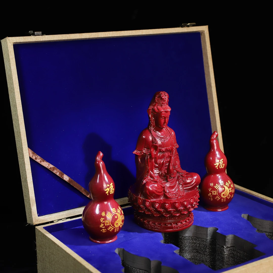 q坐莲观音套盒【坐莲观音+2个五福葫芦+底座】