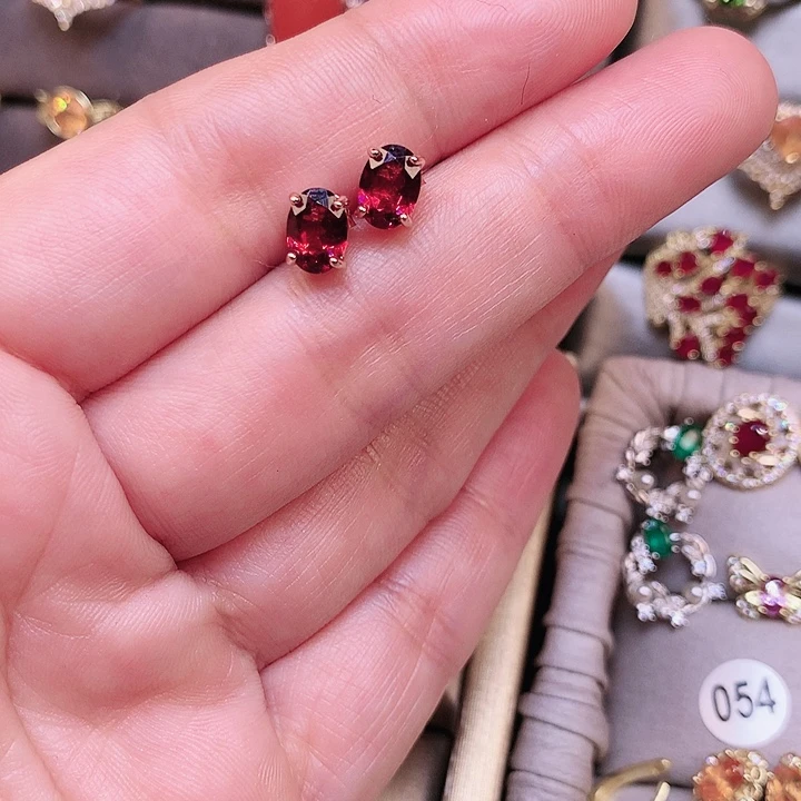 石榴石耳饰银S925镶嵌