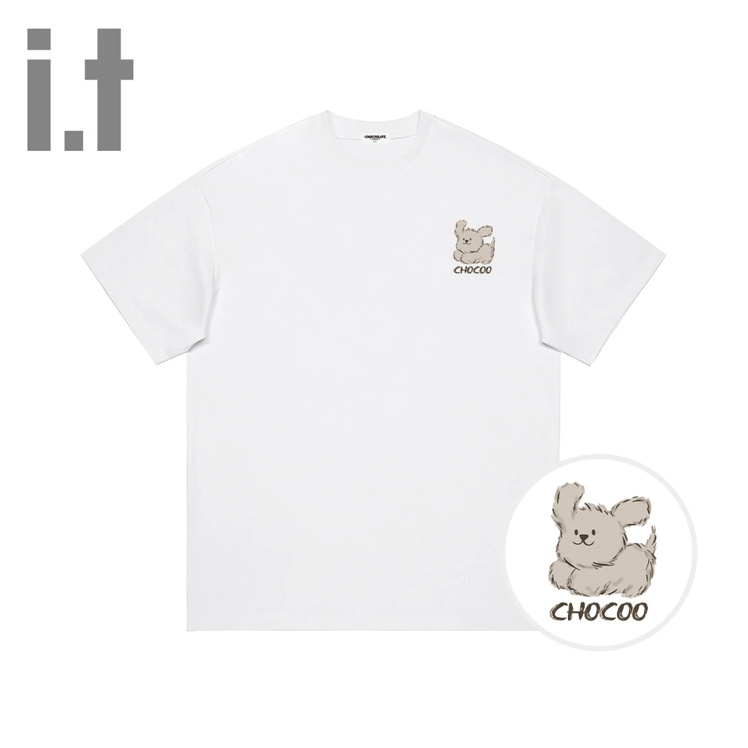 i.tCHOCOOLATE卡通小狗清新宽松休闲全棉T恤白色纯暴重工三本t恤