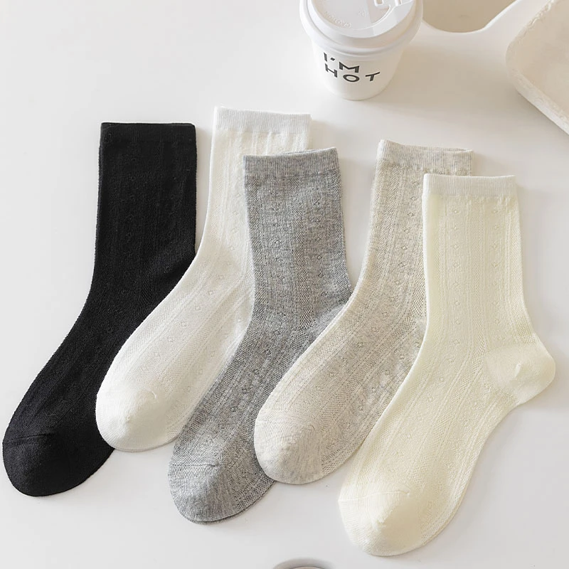 甜美爱心网眼袜子日系纯白色芭蕾风jk堆堆袜配玛丽珍鞋薄款中筒袜