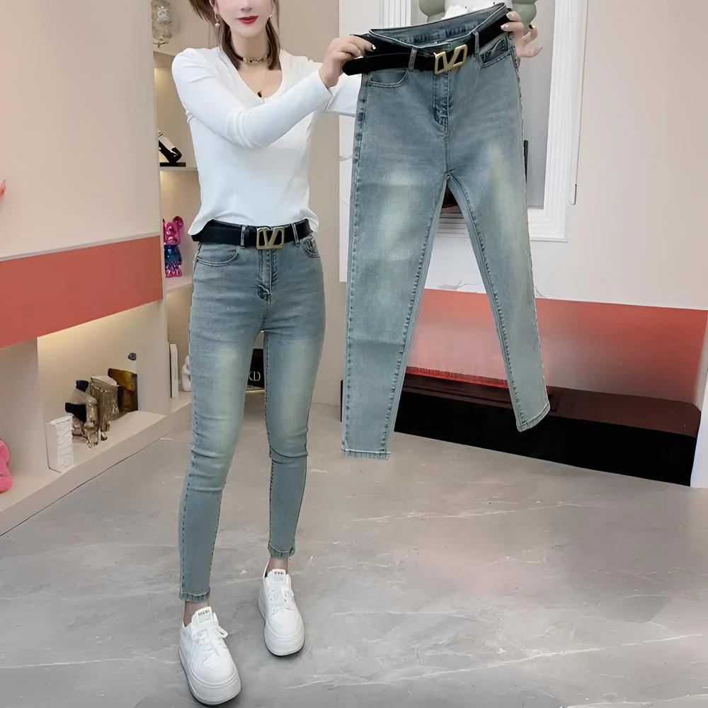 小脚牛仔裤女春季新款2025年新款大码高腰弹力显瘦小个子铅笔裤子