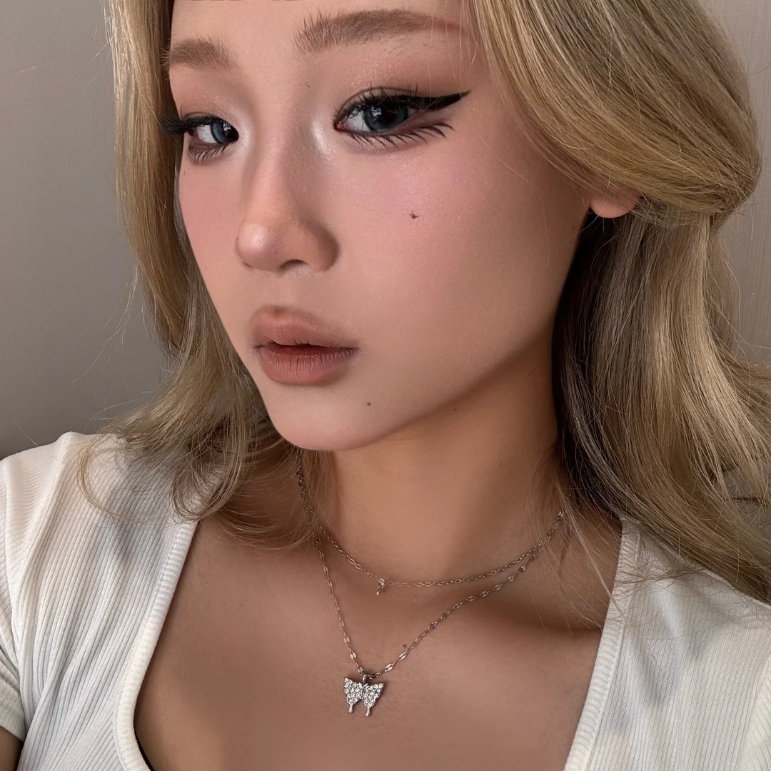 钛钢项链 双层蝴蝶项链轻奢叠戴锁骨链高级感气质百搭通勤颈链