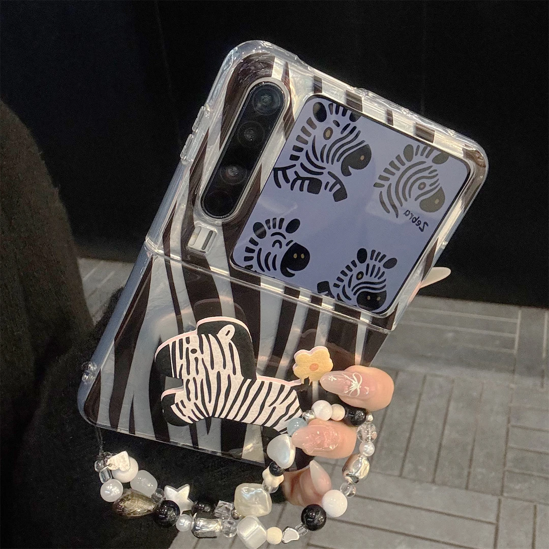 适用华为purax典藏版手机壳黑银斑马纹PuraX花朵斑马折叠支架链条