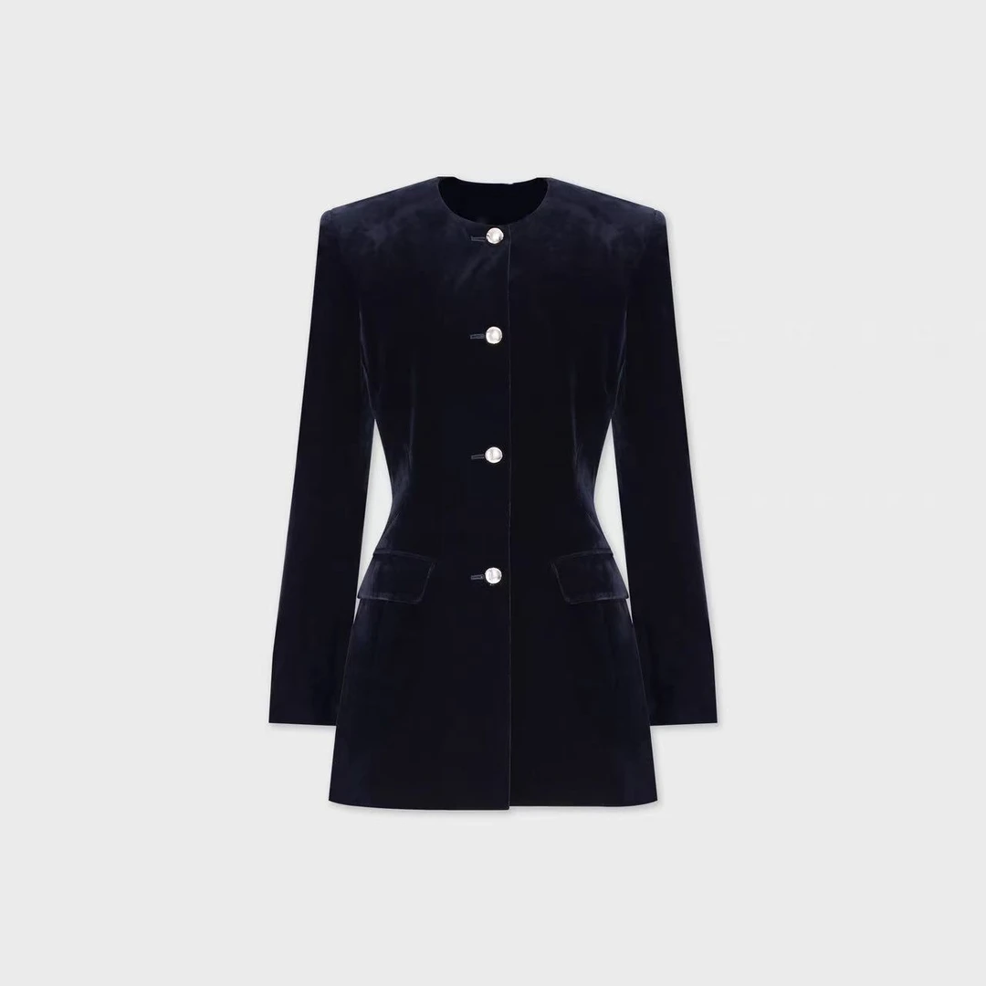 高定设计师款小众轻奢复古时尚显瘦丝绒外套-241