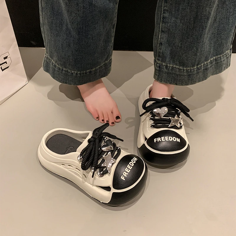 小众厚底绑带包头凉拖鞋女外穿2025年春季新款时尚百搭防滑洞洞鞋