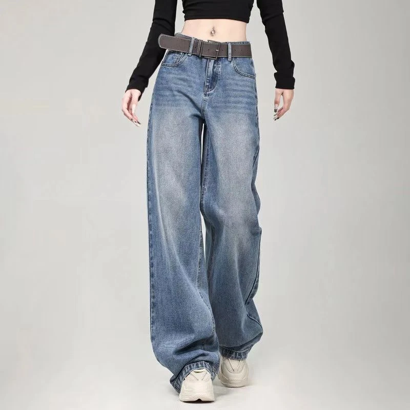 新款宽松高腰显瘦复古阔腿牛仔裤2025春夏时尚百搭通勤女装拖地裤