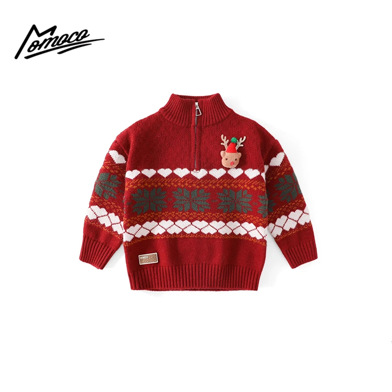 MOMOCO冬季新款男童立体玩偶贴标休闲套头毛衣75430230085