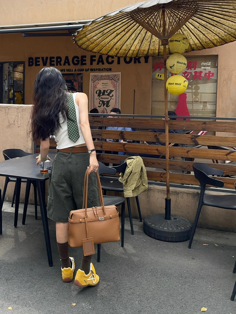 2025夏季新款韩系方领宽肩带小吊带背心做旧多口袋伐木裤工装裤