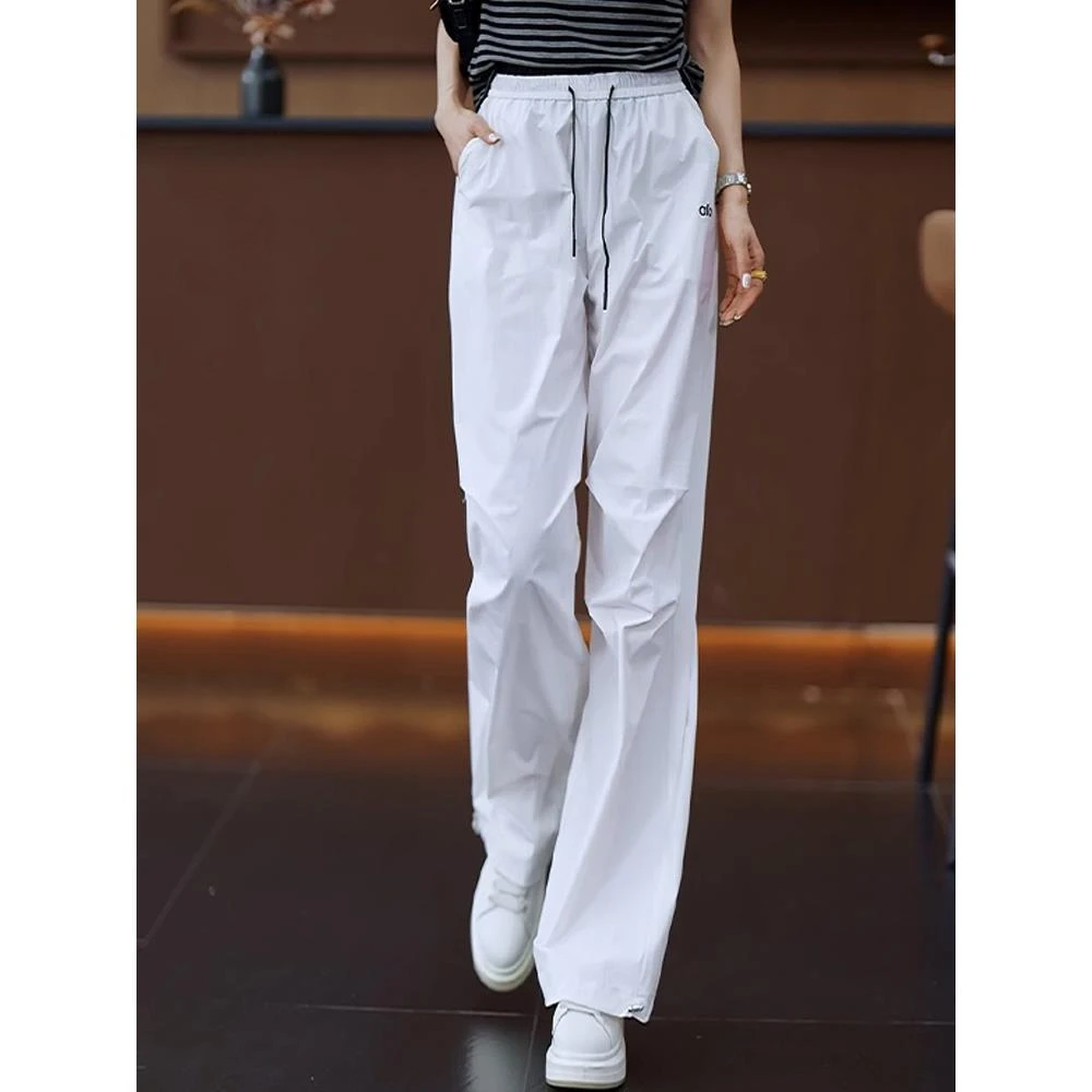 白色工装裤女夏季2025年新款爆款大码长裤松紧腰休闲百搭直筒裤子