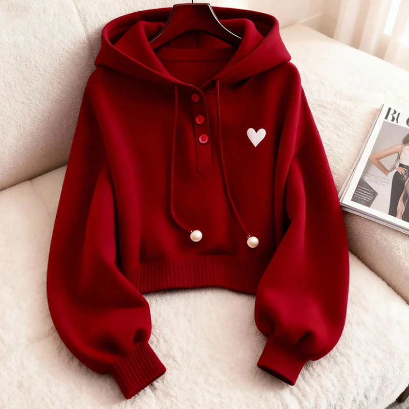 时尚慵懒风抽绳连帽卫衣女2025新款秋冬上衣穿搭高级感百搭外套女