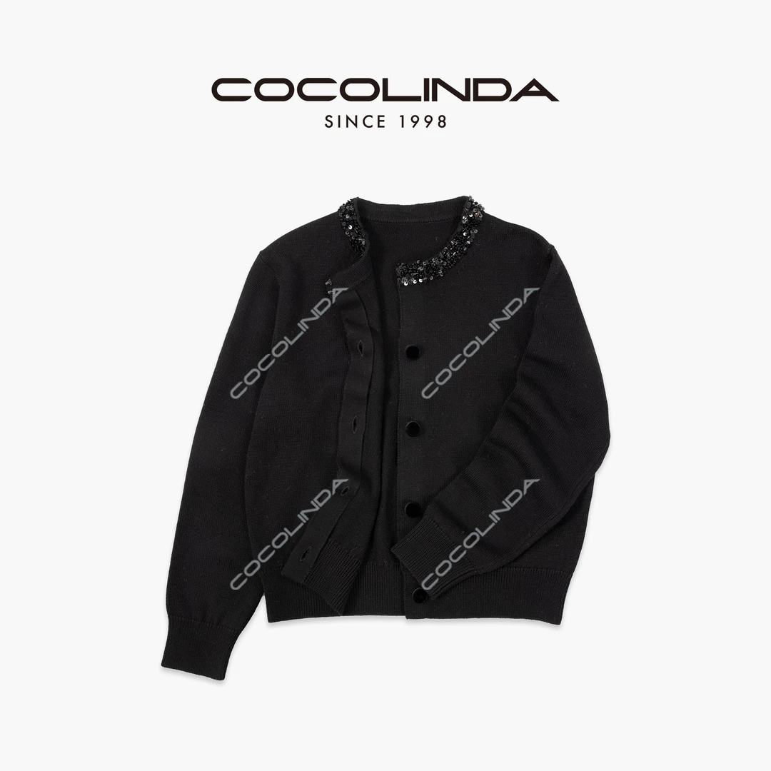 COCOLINDA|羊毛7针手工包扣珠片领重工复古老钱秋冬加厚外套S5536