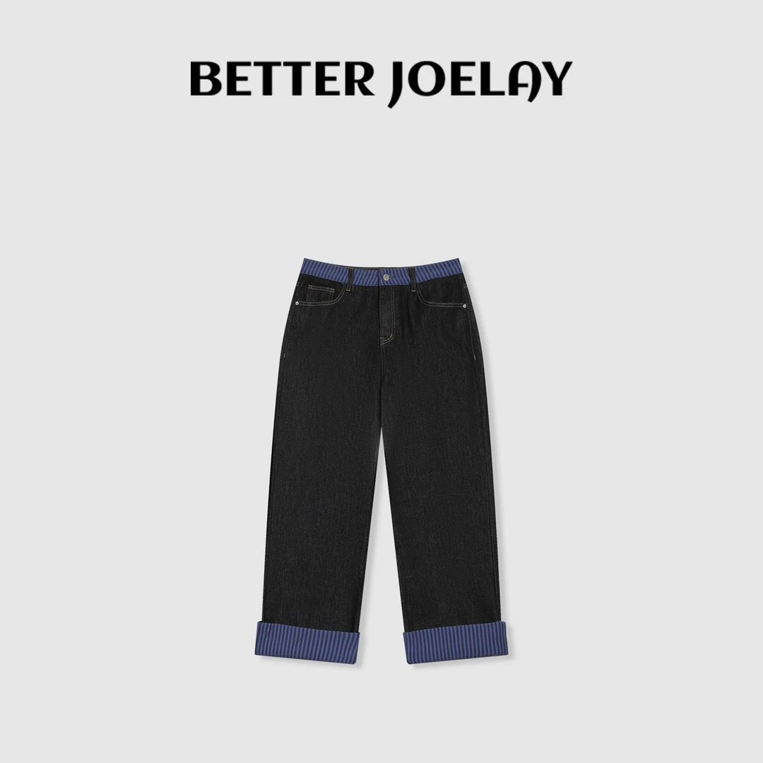 BETTERJOELAY -【回忆倒带】百搭拼接微宽松休闲时尚牛仔裤JG9352
