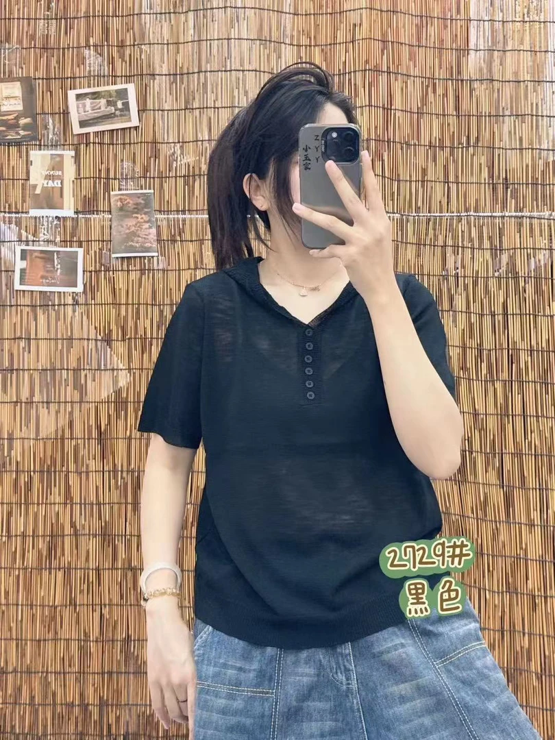 连帽短袖常规款女针织衫潮流时尚风