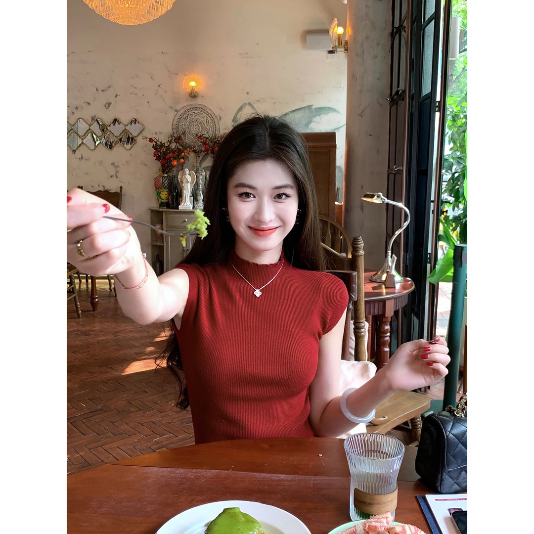 凌茜恣禾【珂烈】法式不规则无袖短款修身上衣黑白格子半身裙套装