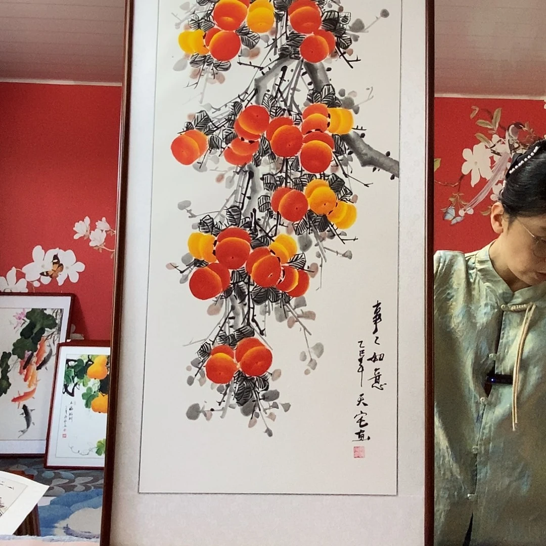 国画手写手绘国画作品带框包邮62✖️122