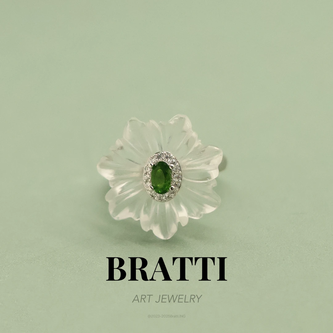 Bratti珠宝“白山茶”S925银水晶透辉石戒指-YJ250503