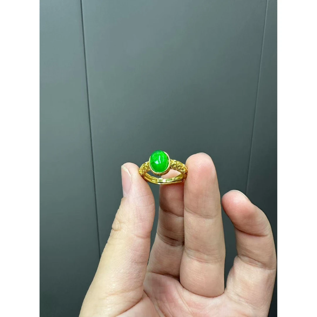 翡翠设计款14k祥云小蛋面戒指