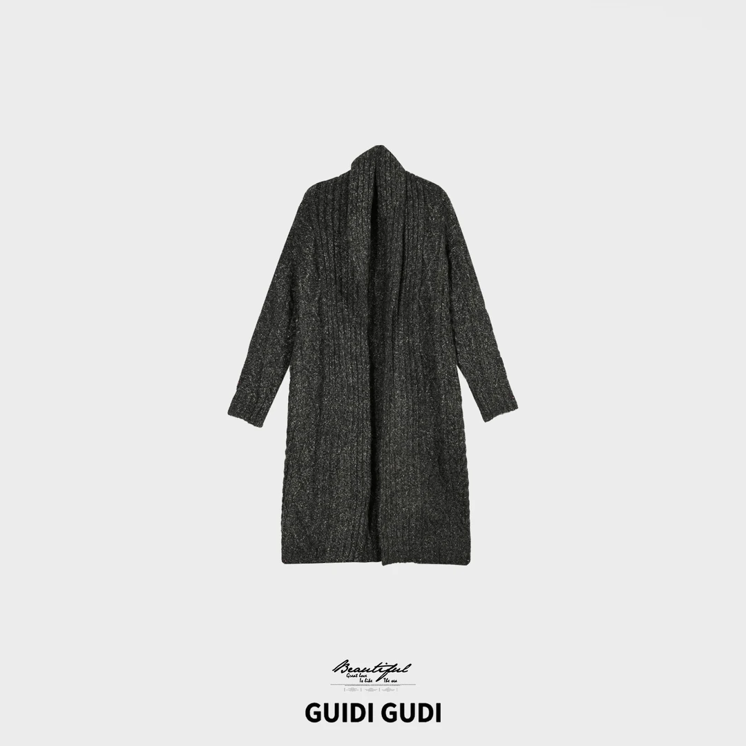 GUIDI GUDI【晨钟】灰调羊毛中长款慵懒气质宽松型外套/黄加蓝