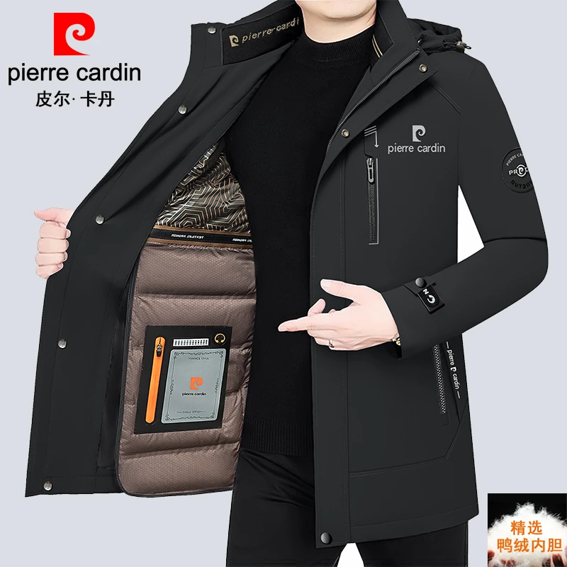 皮尔卡丹羽绒服男中长款冬季可脱卸鸭绒内胆加厚保暖防寒休闲外套