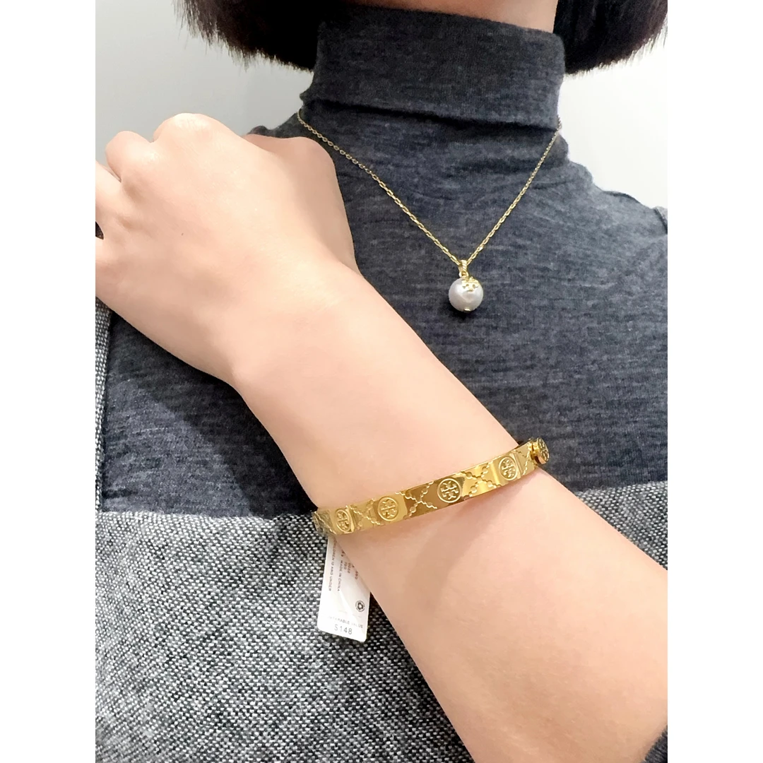 合金仿水晶手镯 T金色logo宽手镯