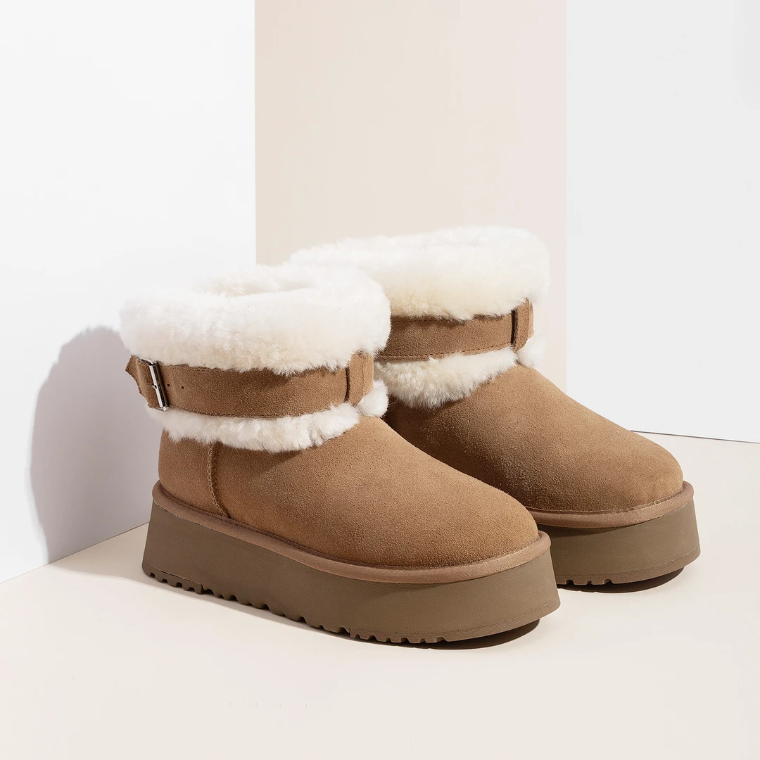 【外翻毛靴】桑坡女款爆款雪地靴厚底冬季2025新款100%羊皮一体棉鞋