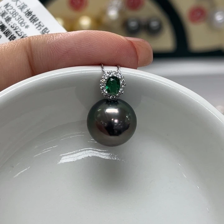 颈饰银S925镶嵌海水珍珠大溪地11-12mm32号