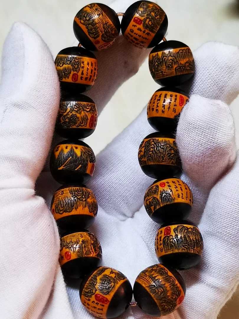 雅青阁葫芦手串葫芦1.4的14个葫芦文玩把玩把件针刺微雕墨刻葫芦