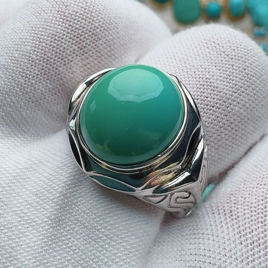 绿松石银S925镶嵌戒指