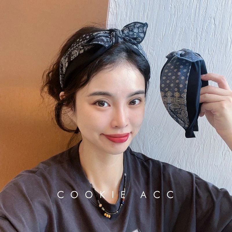 法式复古腰鼓花纹蝴蝶结发箍ins高颜值宽边压发头箍百搭发带发饰