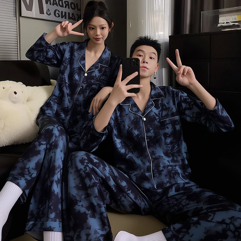 2025新款情侣睡衣男女春秋季棉质长袖休闲宽松大码开衫家居服套装