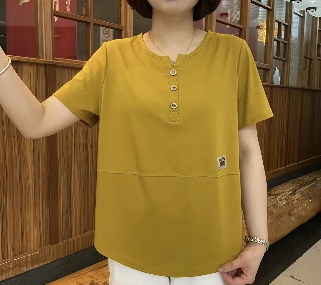 2025年夏款新款短袖时尚休闲宽松妈妈装T恤百搭显瘦气质夏季圆领