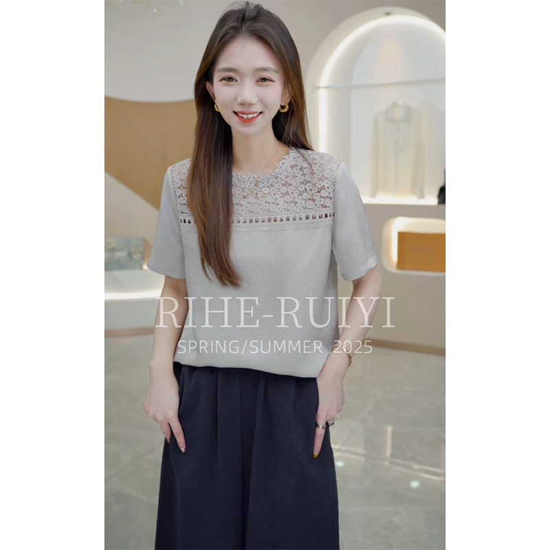 R H 【提花小香】2025年新款时尚气质显瘦休闲桑蚕丝T恤 R