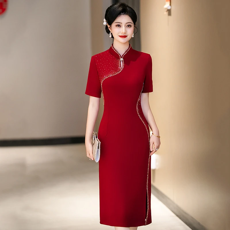 高端妈妈婚宴礼服显瘦年轻喜婆婆婚宴装五一结婚礼服小个子旗袍裙