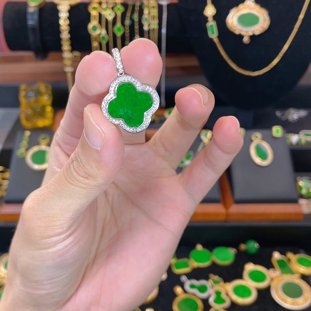 翡翠银S925镀金镶嵌吊坠(赠链)尺寸20