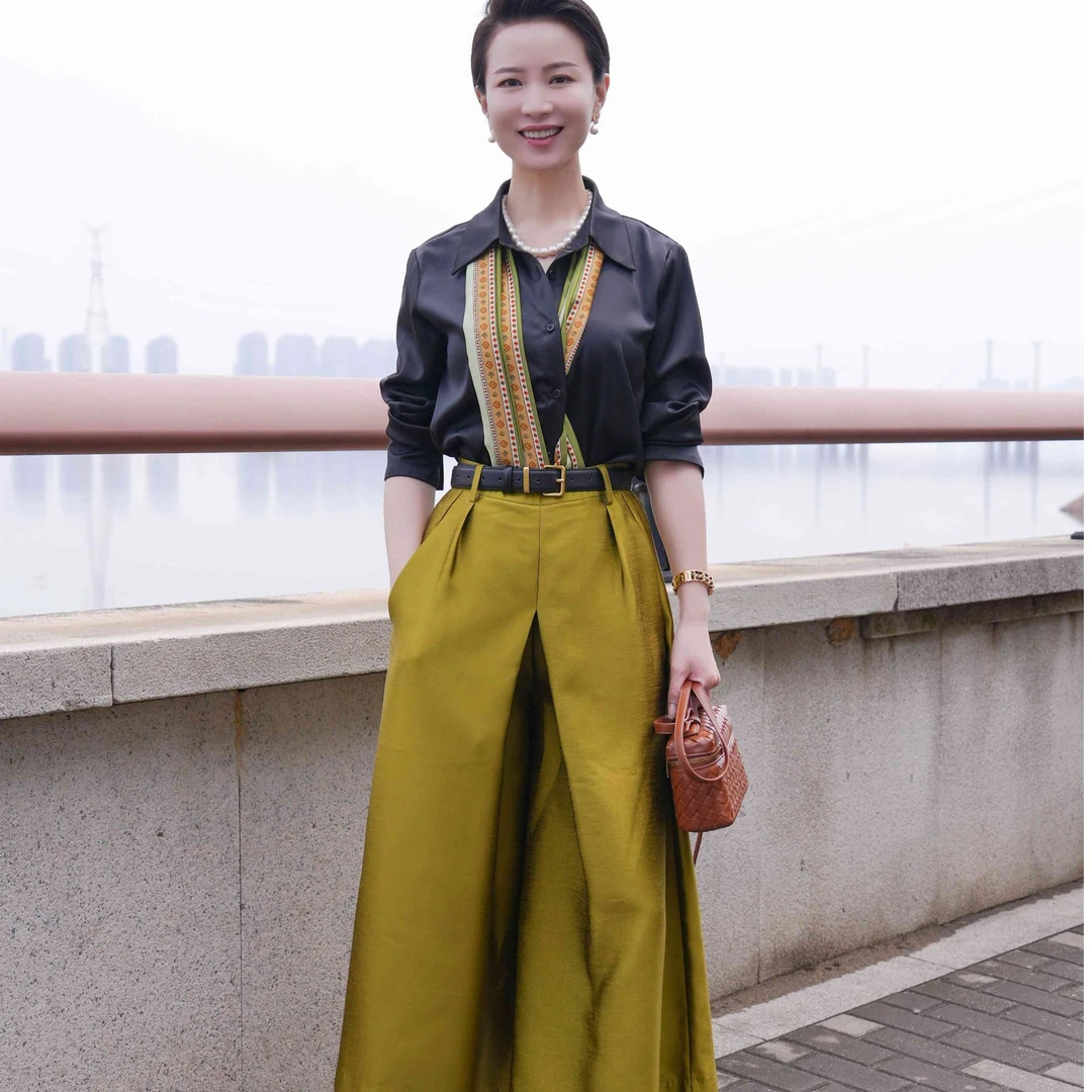 【七弦高定】简约高腰褶皱宽松阔腿裤